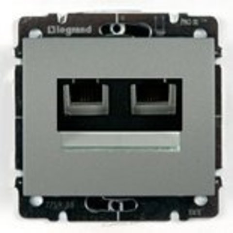 Розетка компьютерная двойная RJ45х2, UTP, кат. 5е. Цвет Алюминий. Legrand Galea Life (Легранд Галея Лайф). 775762+771375