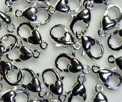 Замок карабин для бус сердце, р. 10 мм, никель