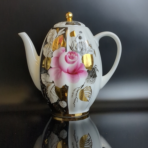 Чайник заварочный из сервиза "Роза в вечернем саду" ЛФЗ, золочение, 19 см, винтаж СССР 1970-1991 гг