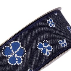 
          Декоративная лента джинсовая для рукоделия, упаковки и флористики с цветочным принтом, 4 см, намотка 20 ярдов, голубой, дизайн синие цветы