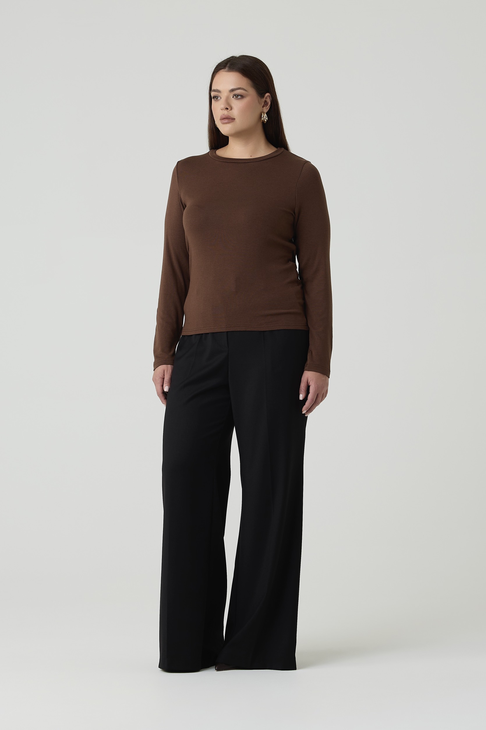 Лонгслив с шерстью мериноса, коричневый