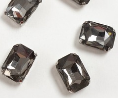 Стразы пришивные стекло в оправе "Прямоугольник", р. 18х13 мм, графитовый