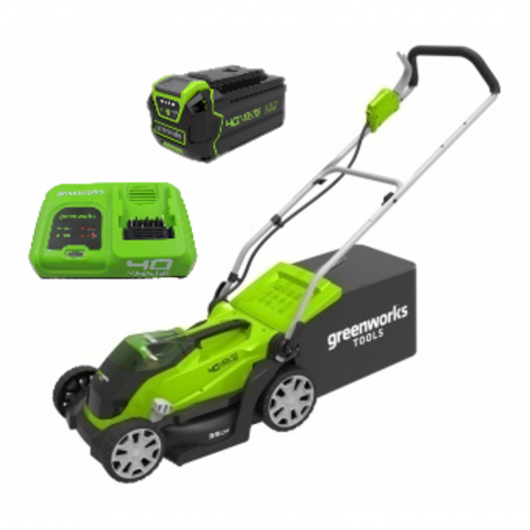 Аккумуляторная газонокосилка Greenworks G40LM35K5, 40v, 35 см,2501907UBB, с аккумулятором 4 А·ч и быстрым зарядным устройством