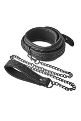 Черный ошейник с поводком COLLAR LEASH DIAMOND - 