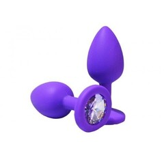 Анальная пробка из фиолетового силикона с белым кристаллом (размер S)