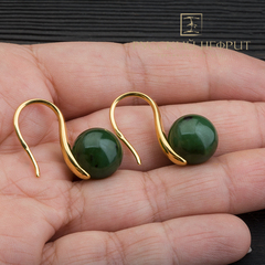 Серьги Perlus с зелёным нефритом. Золочение