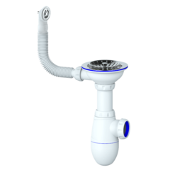 Сифон UNICORN для мойки, с выпуском 1 1/2 (Ø40),круглый перелив, Ø115,ручка-пластик,без отвода B411P