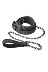 Черный ошейник с поводком COLLAR LEASH DIAMOND - 