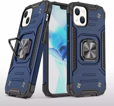 Противоударный чехол Strong Armour Case с кольцом для iPhone 15 (Синий)