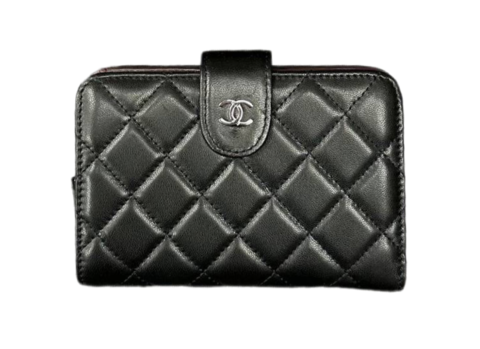 Черный стеганый кожаный кошелек Chanel с L-молнией