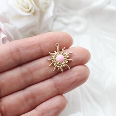 Подвеска Солнце с эмалью, розовый, 22*19 мм, позолота, П1030