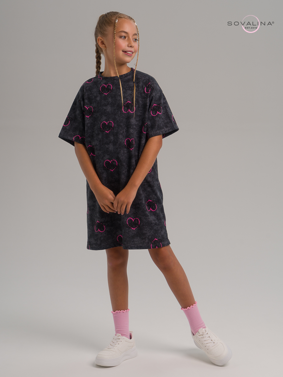 Платье Teen варенка графит сердце