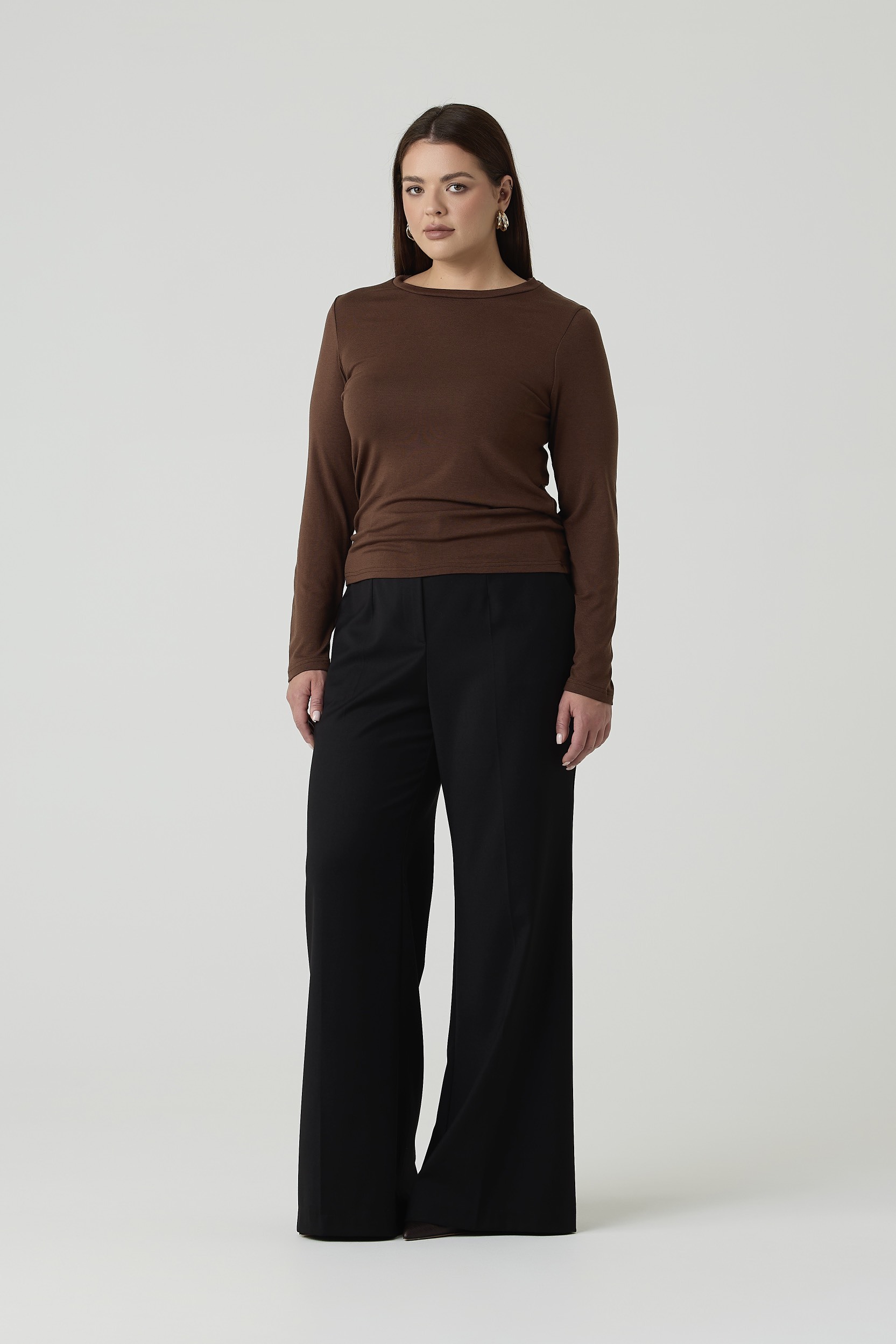 Лонгслив с шерстью мериноса, коричневый