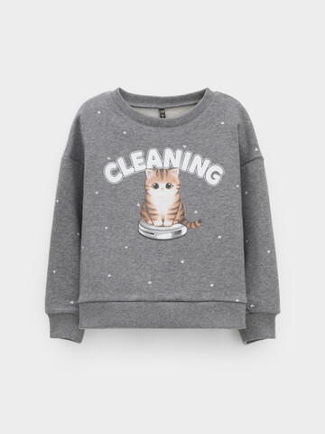 джемпер  для девочки  КР 302834/серый меланж,фоновые сердечки к603