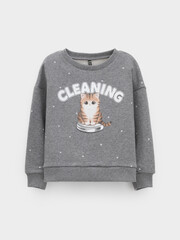 джемпер  для девочки  КР 302834/серый меланж,фоновые сердечки к603