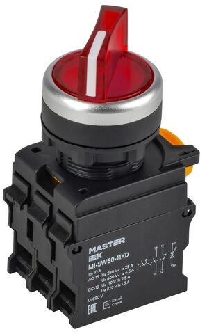 Переключатель с подсв. 2 полож. 1NO+1NC красный MASTER IEK