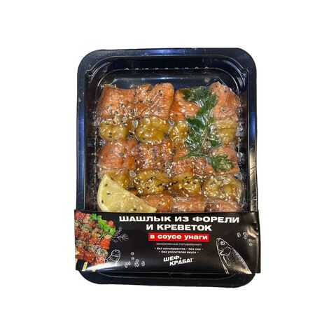 Шашлык из форели и креветок в соусе унаги