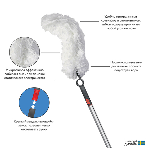 Набор из телескопической ручки 135 см и съёмного основания с метелкой из микрофибры