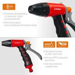 GRINDA T-R, плавная регулировка, курок сзади, пластиковый с TPR, поливочный пистолет (8-427186)