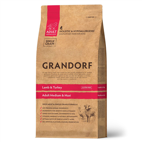 Сухой корм Grandorf Dog Lamb&Turkey MED&MAXI, для сред и круп собак, ягненок/индейка, 3 кг Грандорф
