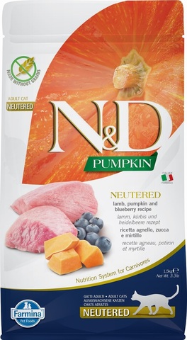 Farmina N&D GF Pumpkin сухой корм для стерилизизованных кошек (ягненок с черникой и тыквой) 1,5 кг