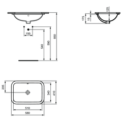 Раковина встраиваемая снизу 58, белая Ideal Standard Connect E506101