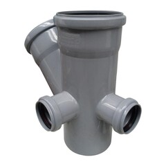 Крестовина ПП (полипропилен) для канализации двухплоскостная Дн 110-110 45гр. отводы вправо и сзади 50, с уплотнительными кольцами, Ростурпласт