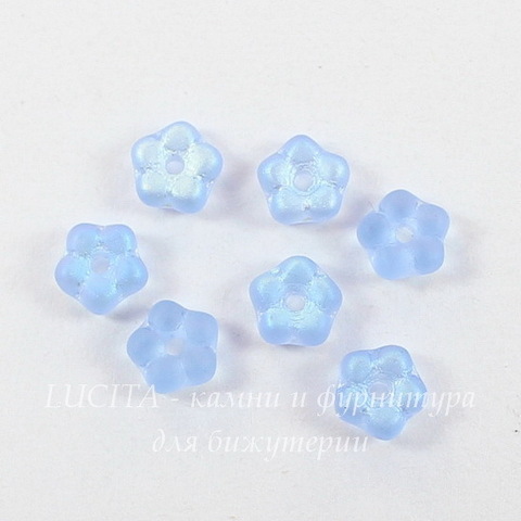 Бусина Buttercup flower Цветочек, 5 мм, светло-синяя матовая с AB-покрытием