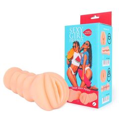 Телесный мастурбатор-вагина с комплектом эрекционных колец - 