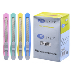 Нож канцелярский Basir для бумаги, 9 мм, 4-х цветов, 24 шт