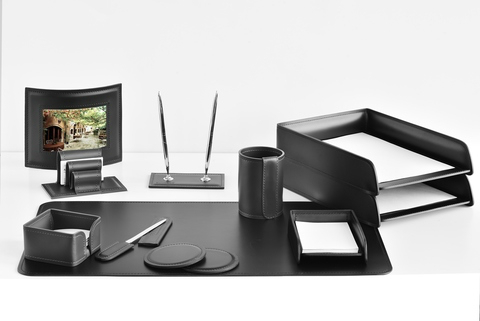 Настольный набор 12 предметов из кожи цвет черный