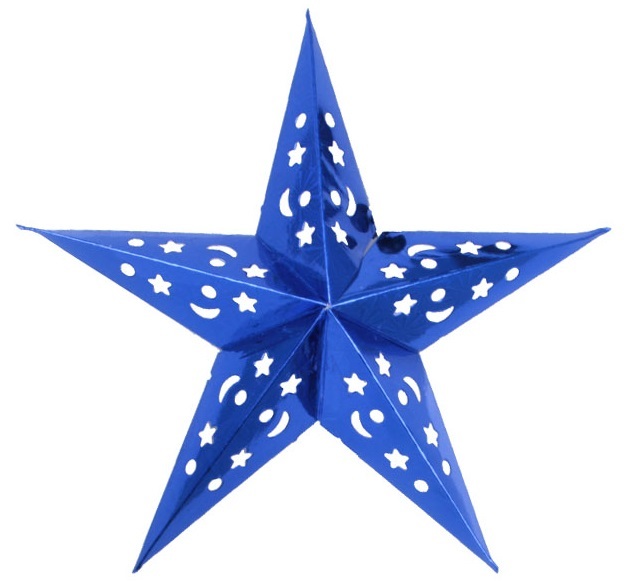 Бумажная звезда, 30 см, 5-конечная, голографическая, Синий