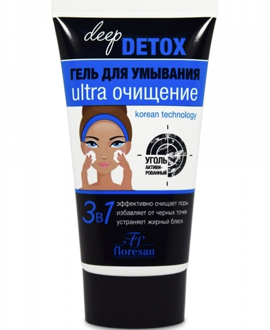 Флоресан DEEP DETOX Гель для умывания с активированным углем, ультра очищение, 150мл Ф-15