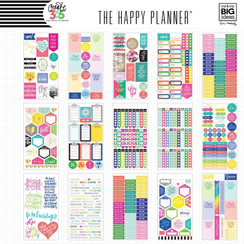 Блокнот со стикерами для ежедневника Create 365 Happy Planner Sticker Value Pack- Classic Faith. 621 шт