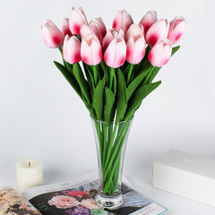 Тюльпаны реалистичные искусственные, Ярко-розовые, латексные (силиконовые), 34 см, букет из 5 штук.
