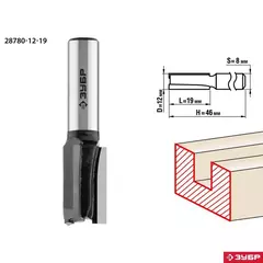 ЗУБР 12 x 19 мм, хвостовик 8 мм, фреза пазовая прямая, Профессионал (28780-12-19)