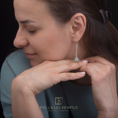 Серьги-протяжки Luna. Серебро, буромский нефрит