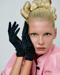 Перчатки из черного бифлекса короткие с декором