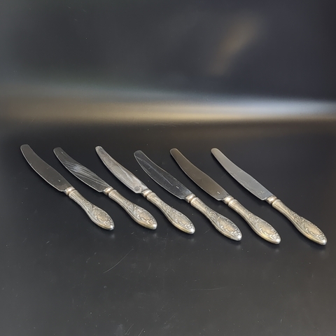 Набор столовых ножей Пламя на 6 персон, МНЦ (медь-никель-цинк), Оленегорский механический завод, СССР, 1970-1980 гг.