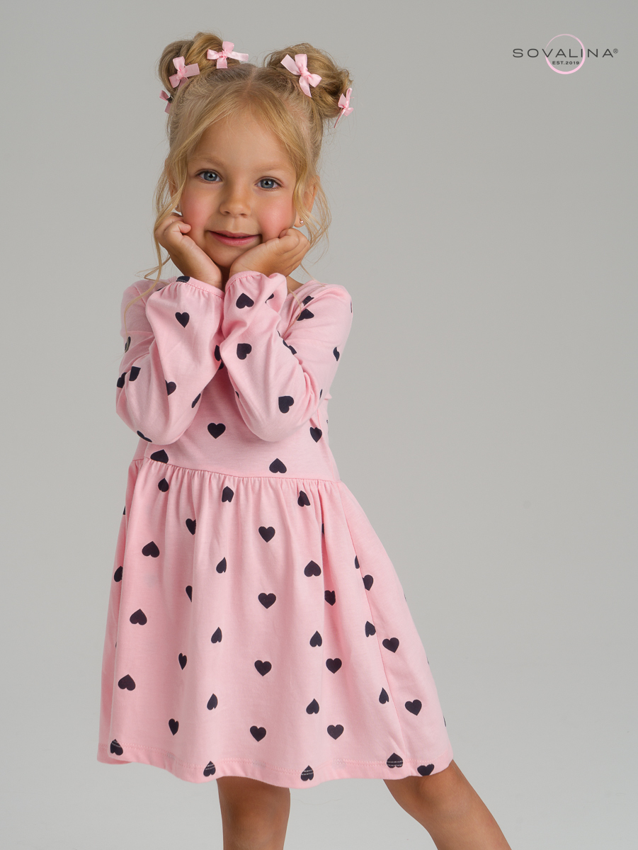 Платье Моана черные сердечки на розовом