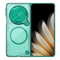 Чехол прозрачный зеленого цвета от Nillkin с металлической крышкой и поддержкой беспроводной зарядки MagSafe на OPPO Find N5, серия Iceblade Fold Magnetic