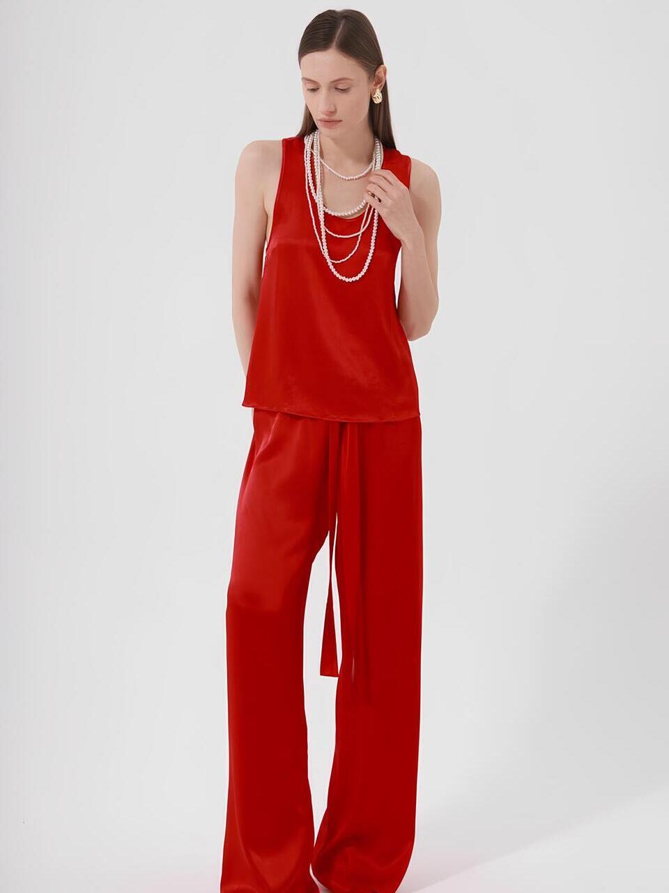 Брюки на кулиске из вискозного шелка, алый