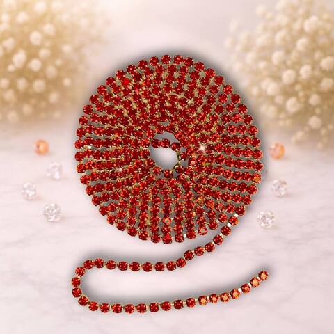 стразовая лента, цвет красный- метал серебро, 1метр