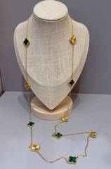 Колье сотуар длинное Trendy 10 мотивов клевер лимонная позолота