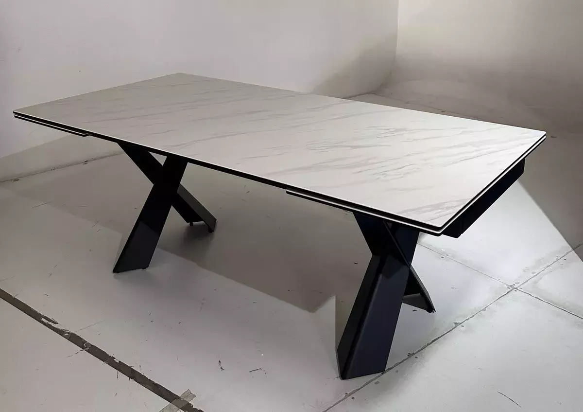 Стол ORISTANO 200 MARBLES KL-99 Белый мрамор матовый, итальянская керамика/ черный каркас, DISAUR
