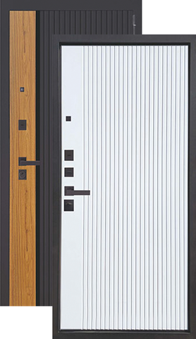 Теплая дверь входная Двери регионов Страж К-14, 2 замка, 1,2 мм металл, (черная шагрень/орех каньон коньяк 666-2+веллюто бьянко аг 700)