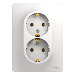 Schneider Electric Glossa Белый Розетка 2-местная с зазем. контактами в сборе с рамкой IP20 скрытая установка GSL000124