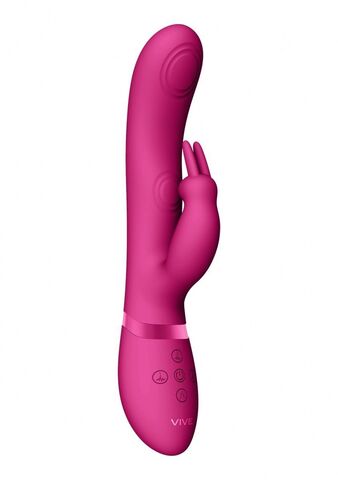 Розовый вибромассажер May Pulse-Wave & C-spot & G-Spot Rabbit - 22 см.