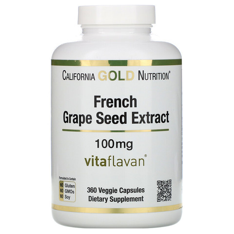 California Gold Nutrition, VitaFlavan, экстракт косточек французского винограда, полифенольный антиоксидант, 100 мг, 360 растительных капсул