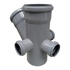 Крестовина ПП (полипропилен) для канализации двухплоскостная Дн 110-110 45гр. с 3 отводами 50 влево, вправо и сзади, с уплотнительными кольцами, Ростурпласт